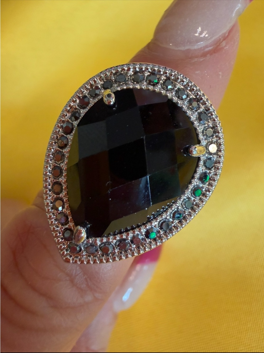 Park Lane Black Teardrop Statement Ring Size 8